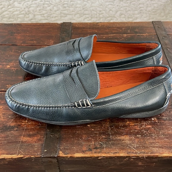 Men's Peter Millar Navy Leather Penny Loafer Size 10.5 - Picture 2 of 7